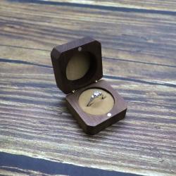 Black Walnut Wooden Engagement Ring Bearer Box, Solid Wood Square Double Rings Boxes for Wedding Ceremony Rings Storage