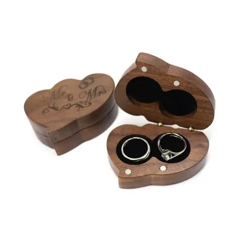Double love proposal ring boxes black walnut solid wood pair ring jewelry storage boxes diamond ring boxes laser MR+MRS Double love proposal ring boxes black walnut solid wood pair ring jewelry storage boxes diamond ring boxes laser MR+MRS