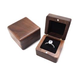 Proposal square chamfered single ring boxes black vintage solid wood jewelry packaging gift boxes ring ear stud necklace box