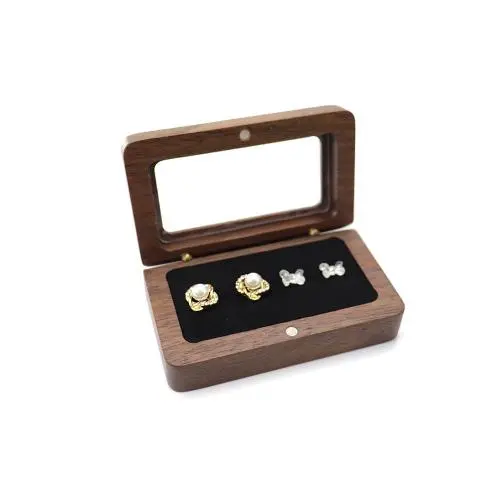 Factory direct jewelry packaging boxes solid wood black walnut earrings earrings earrings jewelry boxes storage window
