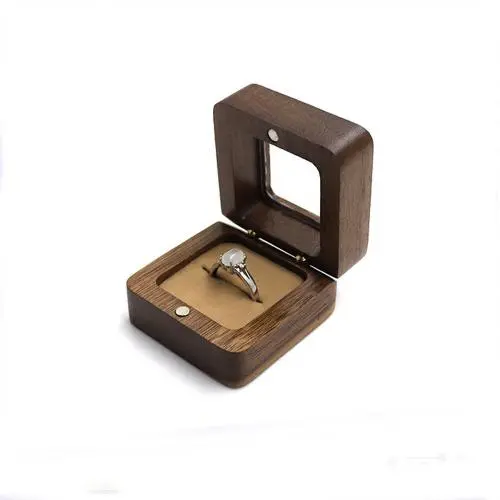 Black walnut flannel ring boxes badge boxes jewelry boxes square log pair ring acrylic jewelry boxes wholesale Black walnut flannel ring boxes badge boxes jewelry boxes square log pair ring acrylic jewelry boxes wholesale