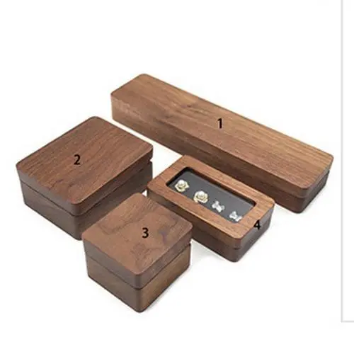 Black walnut jewelry packaging and storage 4-piece small ear stud earrings pendant necklace pair ring set gift box Black walnut jewelry packaging and storage 4-piece small ear stud earrings pendant necklace pair ring set gift box