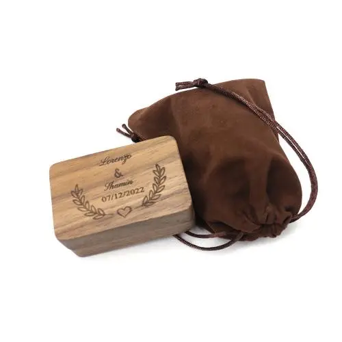 Rectangular double ring boxes solid wood black walnut ring jewelry earrings necklace packaging storage gift boxes with flannel bag