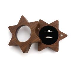 Exquisite Hexagonal Window Small Stud Earrings Ring Pair Ring Jewelry Packaging Boxes Black Walnut Proposal Ring Storage Box