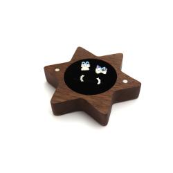 Exquisite Hexagonal Window Small Stud Earrings Ring Pair Ring Jewelry Packaging Boxes Black Walnut Proposal Ring Storage Box