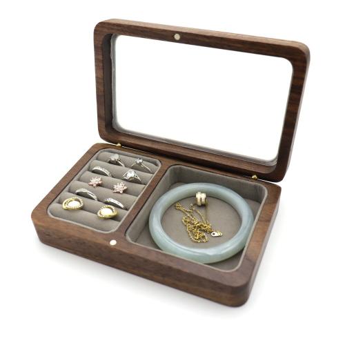 Portable Walnut Jewelry Storage Boxes Jewelry Ring Bracelet Wooden Makeup Gift Boxes Visual Window