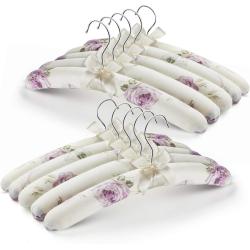 GLCON Anti Slip Satin Padded Clothes Hangers for Women Foam Sweater Hangers - Fancy Thick Padded Coat Hanger No Bump Floral Canvas Cover for Adult, Bridesmaid, Wedding Gown Closet (Pack of 10)