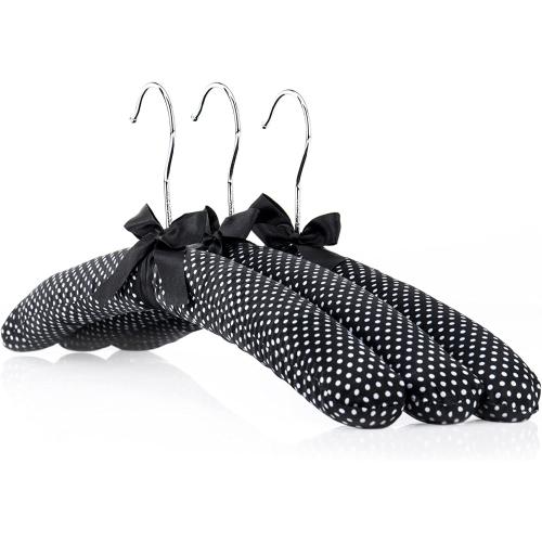 HANGERWORLD 5 Black and White Polka Dot 17inch Satin Padded Top Garment Clothes Coat Hangers