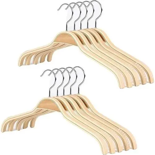 Plywood Bend Wooden Hangers Light Weight Durable Natural Wood Suit/Coat Hanger with Soft Non-Slip Stripes Natural Finish, 10-Pack Plywood Bend Wooden Hangers Light Weight Durable Natural Wood Suit/Coat Hanger with Soft Non-Slip Stripes Natural Finish, 10-Pack