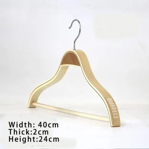 EAZONE Durable Wooden Clothes Hangers Natural Finish Extra Wide with Soft Non-Slip Stripes and rod - 10 Pack for women