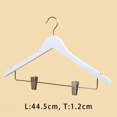 The Great American Hanger Company White Wooden Combo Hangers with Adjustable Cushion Clips, (Box of 10) Space Saving Flat 17.7 Inch/44.5cm Hanger with Chrome Swivel Hook & Notches