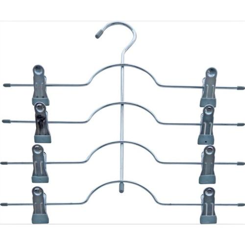 Speed Space Saving 4 Tier Skirt Hanger with Adjustable Clips (3 Pack) 4-on-1 Hanger, GAIN 50% More Space, Reliable Non Slip Grip, Durable Metal Pants Hanger Great for Slack, Trouser, Jeans, Towels Etc