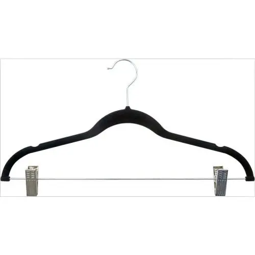 customer cheap luxury label black velvet pants hangers with metal clips Velvet Pants Hanger with Iron Clip	