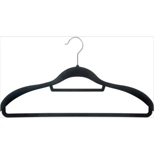 wholesale hangers slip-resistant coating flocked clothes laundry velvet hanger with tie bar Flocked non-slip velvet plastic clothes hangers	