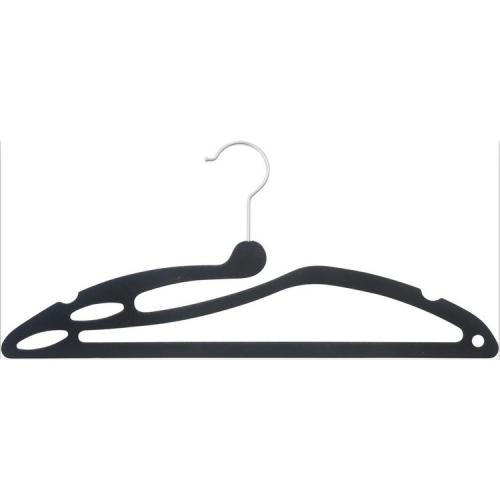 Black Velvet Suit Hangers with Indent and Cascading Hook Flocked non-slip velvet plastic clothes hangers	