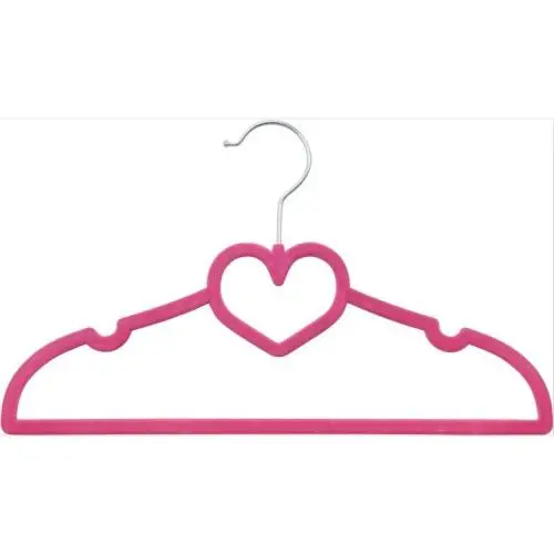 Heart shape non clip clothes hanger flocking velvet coat hanger Kids & Baby flocked non-slip velvet plastic clothes hangers	